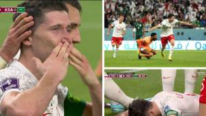 Robert Lewandowski no pudo contener las lágrimas tras anotar su primer gol en un mundial.