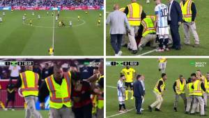 ¿Lo logró? Aficionado invade la cancha para abrazar al astro argentino Lionel Messi en el partido entre Argentina y Jamaica