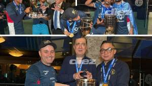 Los jugadores, directivos y familiares vivieron una noche de fiesta tras conquistar la copa 20 de Motagua ante Marathón. Unidos por un mismo sentimiento. FOTOS: Erick Castillo.