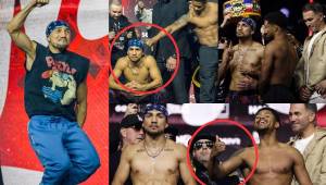 Polémica, burlas y hasta insultos se vivieron en el pesaje entre el boxeador hondureño Teófimo López y Shakur antes de su combate en Nueva York por el título superligero. FOTOS: Matchroomboxing y EFE