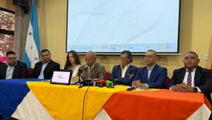 En la mesa principal figuran los periodistas Enrique Merino, Isabel Zambrano, Anael Arita, Edwin Banegas, Alex Cáceres y Nilson Flores.