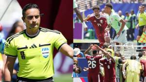 El árbitro hondureño fue el principal en el juego Qatar vs Suiza acompañado de sus compatriotas Cristian Ramírez y Walter López. Fotos cortesía FFH, capturas de pantalla y EFE.