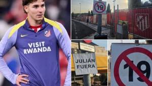Así amaneció este viernes la Ciudad Deportiva del Atlético de Madrid con duros mensajes contra Julián Álvarez. La fanaticada del equipo ya no lo quiere ver más y exige su salida.