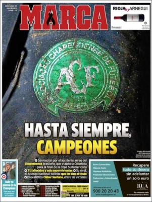 PORTADAS: ¡El mundo llora la tragedia aérea del Chapecoense!
