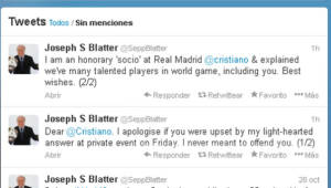 Josepn Blatter envió tuits directamente a la cuenta de Cristiano Ronaldo.