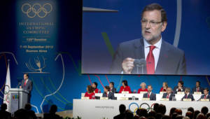 Mariano Rajoy de España en la presentación de la candidatura de Madrid 2020, el principe Felipe también compareción.