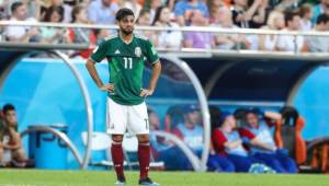 El delantero Carlos Vela en uno de sus encuentros con la Selección de México. Con el Tri ha disputado dos Copas del Mundo (2010 y 2018).