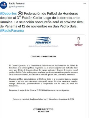 La prensa deportiva reacciona tras el despido de Fabián Coito de la Selección de Honduras