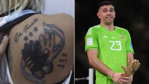 Una aficionada argentina escribió mal el apellido de Emiliano Martínez en su tatuaje y tuvo que corregirlo.