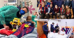 La plantilla del Barcelona reparte cariño y regalos entre los niños hospitalizados