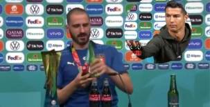 La imagen de Bonucci se hace viral en las redes sociales. Toma de ambas botellas y es campeón de la Eurocopa.