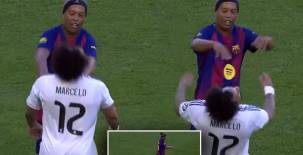 Ronaldinho se 'engancha' con Marcelo en el Clásico de leyendas de Los Ángeles: lo más viral del partido