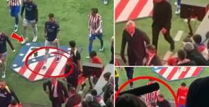 Jugador del Arsenal pisa el escudo del Atlético tras el partido: la reacción de Simeone y su hijo Giuliano