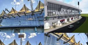 ¡Está quedando bonito! Así luce el Estadio Nacional Chelato Uclés con la nueva fachada del centro comercial en la localidad de sol centro.