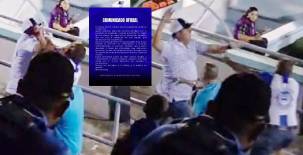 Momentos donde el presidente de Victoria, Javier Cruz, se enfrenta con un aficionado. Fotos capturas de video.