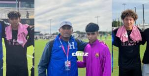Jefferson Moradel, Alfredo Rodríguez y Leandro Padilla, los tres compitieron en la Messi Cup 2026 y fueron seguidos por el técnico hondureño Edil Pavón.