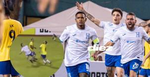 Caleb celebrando el gol con Honduras frente a Brasil en el estadio Olímpico de San Pedro Sula. Foto Mauricio Ayala.