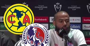 Edrick Menjívar en la conferencia de prensa de hoy previo al juego contra América.