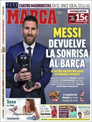 Lo que dicen las portadas del mundo sobre el 'The Best' conquistado por Messi
