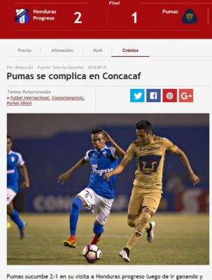 'Suspenso y se ahoga el grito': Así tituló la prensa mexicana derrota de Pumas ante Honduras