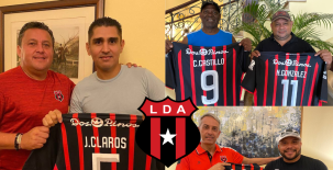 Ciro Castillo, Nahaman Gonzáles, Emil Martínez y Jorge Claros hicieron acto de presencia en el hotel de concentración de la Liga Deportiva Alajuelense.