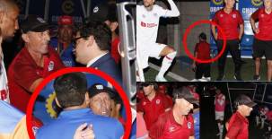 Pedro Troglio se fue muy molesto luego de que el juego UPN - Olimpia no se finalizara en el estadio Emilio Williams de Choluteca. El entrenador mostró su disgusto y hasta recibió una respuesta del DT de los Lobos. FOTOS: Marvin Salgado.