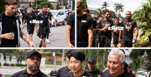 Los jugadores de Los Ángeles FC sorprendieron y hasta pararon el tráfico en las calles de San Pedro Sula previo al partido de Champions Cup. FOTOS: Mauricio Ayala.