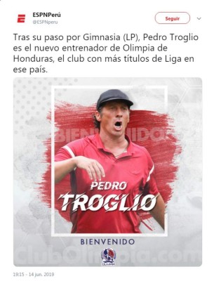Así reaccionaron los medios internacionales luego de que Pedro Troglio fichara por el Olimpia