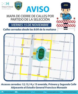 El informe de la Policía Nacional sobre las calles y avenidas que estarán cerradas.