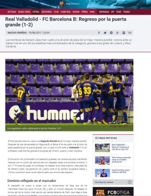 Prensa internacional destaca labor al Choco Lozano en debut del Barcelona B