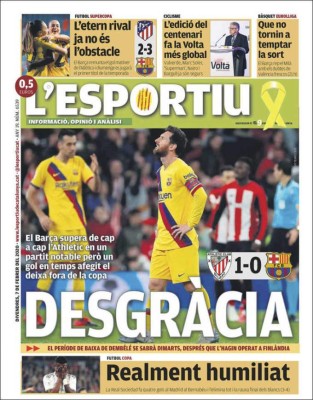 Barcelona-Real Madrid, las portadas tras la eliminación de Copa del Rey: 'Baño y otro sopapo para Messi'