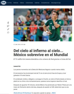 Así ve la prensa mundial el pase de México a los octavos de Rusia 2018