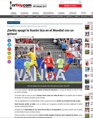 Prensa de Costa Rica: 'Se apaga la ilusión de los octavos en Rusia'
