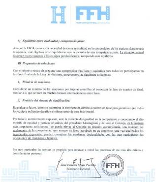 El documento enviado a la Concacaf por parte de Honduras.