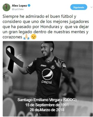Fútbol hondureño se solidariza en redes tras fallecimiento de Santiago Vergara