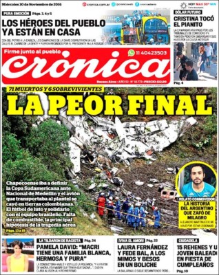 PORTADAS: ¡El mundo llora la tragedia aérea del Chapecoense!