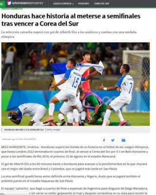 Prensa internacional: Hazaña de Honduras en los Juegos Olímpicos de Río