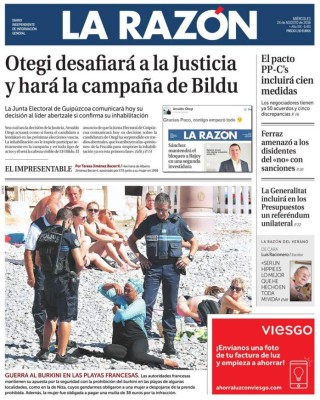 Los titulares de los periódicos de España y el mundo de este miércoles 24 de agosto