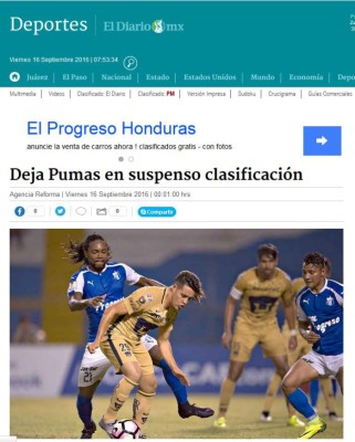 'Suspenso y se ahoga el grito': Así tituló la prensa mexicana derrota de Pumas ante Honduras