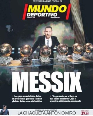 La prensa mundial se rinde ante Messi tras ganar su sexto Balón de Oro
