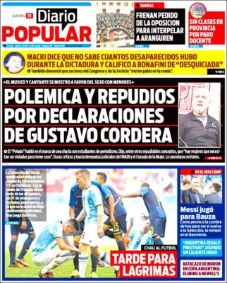 PORTADAS: Argentina llora; Honduras ríe y celebra la clasificación a cuartos de Rio-2016