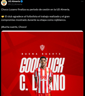 OFICIAL: Choco Lozano deja de ser jugador del Almería y este es el futuro del atacante hondureño