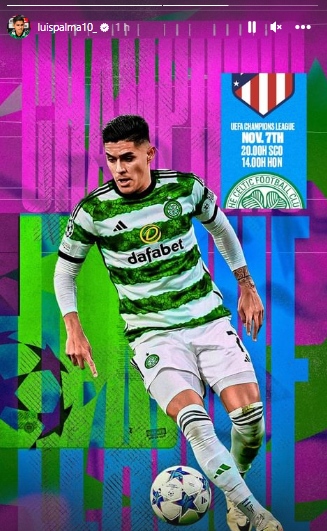 Luis Palma ya vive lo que será ese partido contra el Atlético y así lo demuestra en su Instagram.