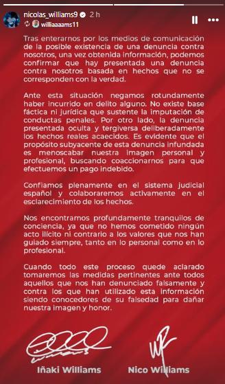Iñaki y Nico Williams defienden su inocencia tras ser denuncuiados por presunta estafa.