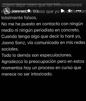 El comunicado de Joana Sanz confirmando que ella dará detalles sobre su situación con Alves.