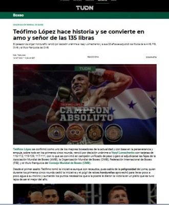 'Nació un nuevo rey': Lo que dice la prensa tras triunfo de Teófimo López sobre Lomachenko