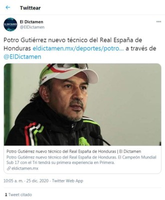 En México dicen que el 'Potro' Gutiérrez viene a dirigir a un lugar 'exótico” con Real España