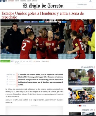 Así informa la prensa internacional la debacle de Honduras ante EUA