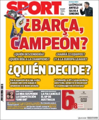 La pandemia del coronavirus se roba las portadas deportivas por el mundo: 'Stop ya'