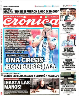 PORTADAS: Argentina llora; Honduras ríe y celebra la clasificación a cuartos de Rio-2016